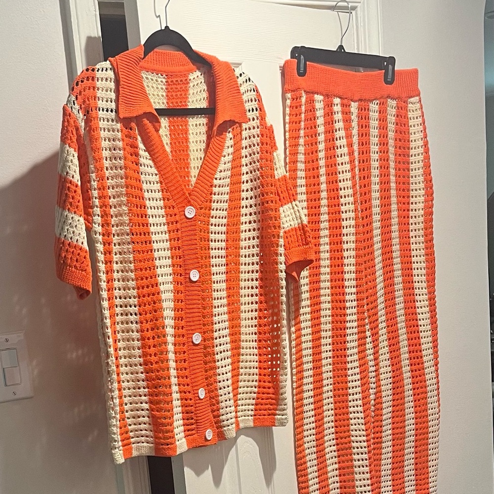Orange and Cream Striped Lounge Set